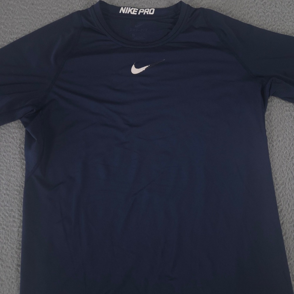 VINTAGE Nike Shirt Mens Large Navy Fitted Compression Dri-FIT Swoosh Workout Y2K